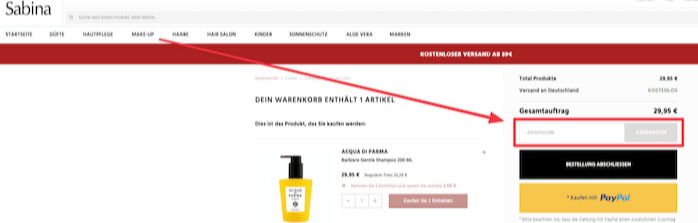 sabina-store-aktionscode